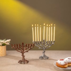 Silver Tree of Life Hanukkah Menorah, 20 cm