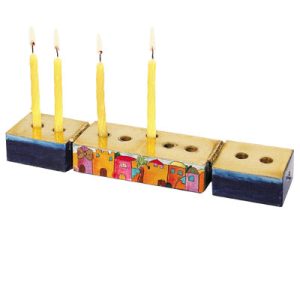 Wooden Hanukkah Menorah and Shabbat Candle Holder - Jerusalem