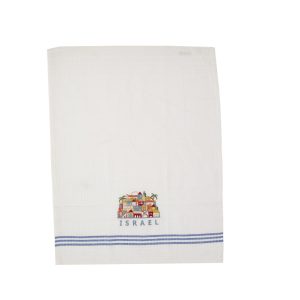 White Kitchen Towel - Embroidered Houses, ISRAEL