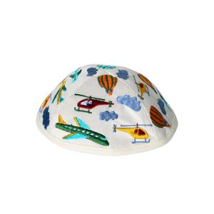 Children's Kippah with Airplanes, White
