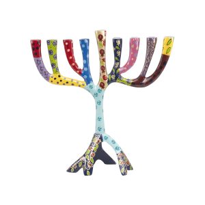 Medium Tree Hanukkah Menorah with Colorful Stripes