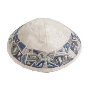 Gray-Light Blue Geometric Embroidered Kippah