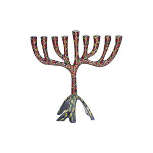 Medium Tree Hanukkah Menorah with Colorful Pomegranates