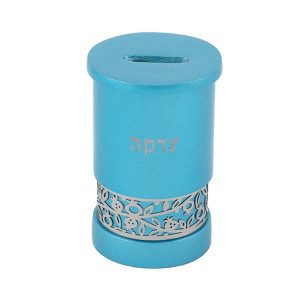 Turquoise Tzedakah Box with Pomegranates