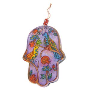 Large Glass Hamsa with Birds and Pomegranates
