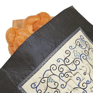 Challah Cover with Embroidered Center - Dark Blue and White