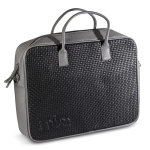 Premium Leather Tallit & Tefillin Case Set (Rashi & Rabbeinu Tam) | Woven Texture in Black and Matte Silver-Gray Contrast