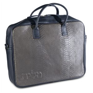 Premium Leather Tallit & Tefillin Case Set (Rashi & Rabbeinu Tam) | Deep Blue with Gray Python Texture