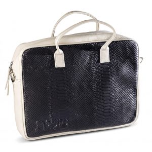 Premium Leather Tallit and Tefillin Bag Set (Rashi and Rabbeinu Tam) | Dramatic Black Croco and Ivory