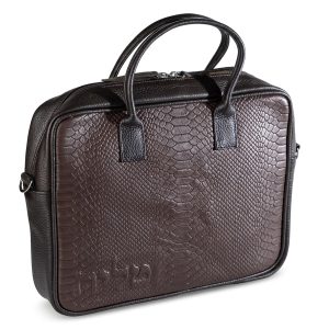 Premium Leather Tallit and Tefillin Bag Set (Rashi and Rabbeinu Tam) | Chocolate-Brown Python Texture