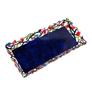 Painted Rectangular Tray with Pomegranates