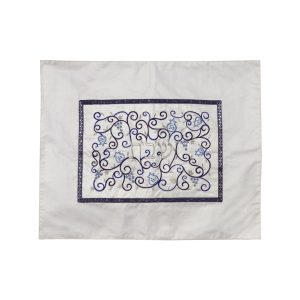 Challah Cover with Embroidered Center - White with Blue Border