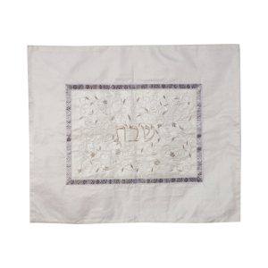 Challah Cover with Embroidered Center - White and Silver