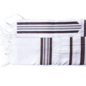 Elegant Wool Tallit with Brown and Gold Stripes