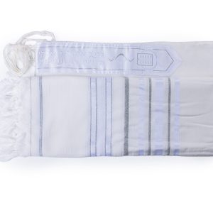Cotton Tallit with Silver Stripes