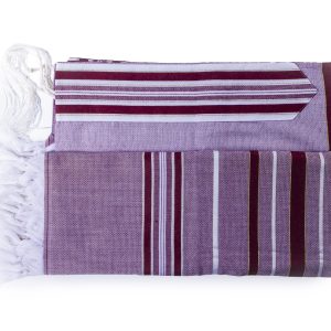 Elegant Wool Tallit with Stripes in Burgundy and Gold Tones
