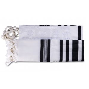 Elegant Wool Tallit with Black Stripes