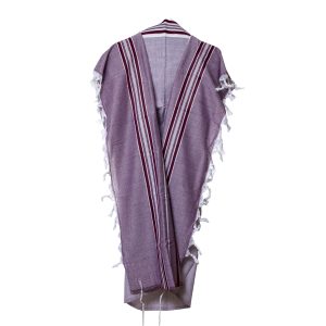Elegant Wool Tallit with Stripes in Burgundy and Gold Tones