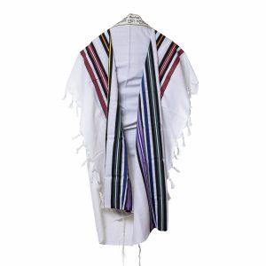 Elegant Wool Tallit with Colorful Stripes in Rainbow Shades