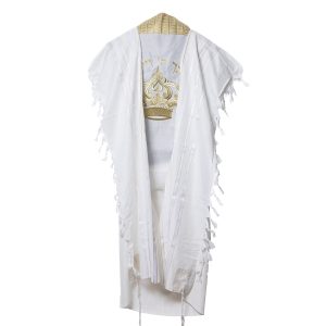 Acrylic Tallit Decorated with a Crown Embroidery in Gold Color – ‘Royal Crown’ Model