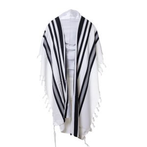 Elegant Wool Tallit with Black Stripes