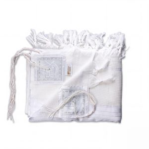 Cotton Tallit with Silver Stripes