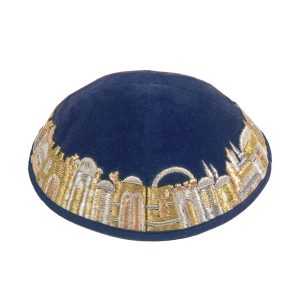 Velvet and Suede Kippah with Jerusalem, Gold