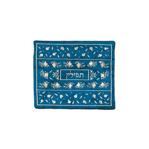 Tefillin Bag with Scattered Pomegranates on Turquoise
