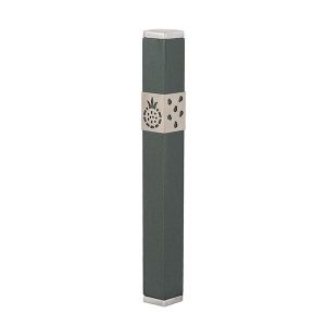 Shin Mezuzah Case with Pomegranate in Gray