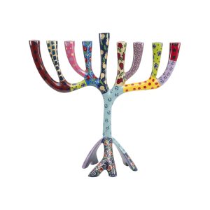 Large Tree Hanukkah Menorah with Colorful Stripes