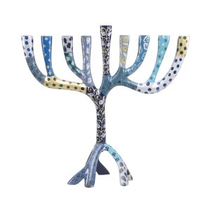 Large Tree Hanukkah Menorah with Blue Stripes