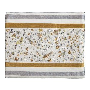 Tallit Bag Embroidered with Birds in Gold and Silver
