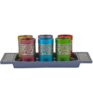 Colorful Kiddush Cups Set with Wide Cutout