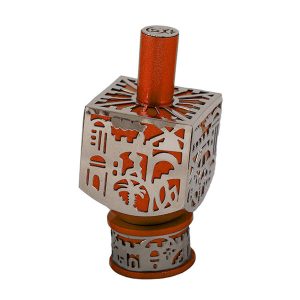 Medium Dreidel with Jerusalem Cutout in Orange