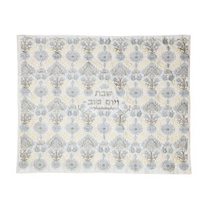 Fully Embroidered Challah Cover - Silver and Gold Carpet Pattern