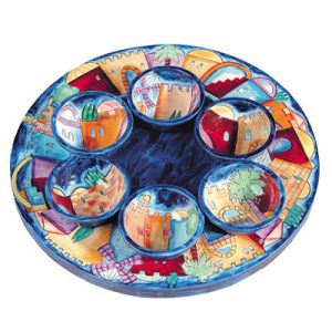 Passover Seder Plate with Jerusalem and 6 Small Dishes