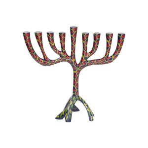 Large Tree Hanukkah Menorah with Colorful Pomegranates