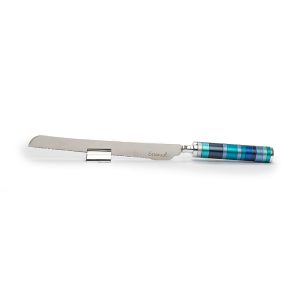 Challah Knife with Blue Rings on Stand