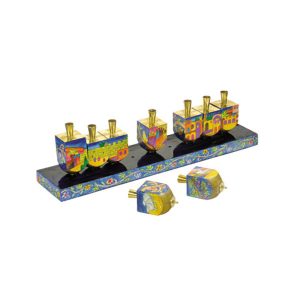 Painted Dreidel Hanukkah Menorah with Jerusalem