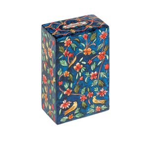 Square Tzedakah Box - Flowers and Birds