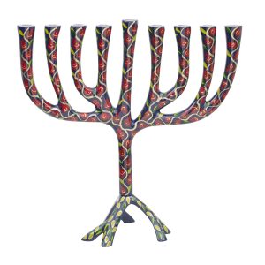 Extra-Large Tree Hanukkah Menorah with Colorful Pomegranates