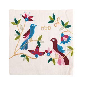 Matzah Cover with Two Birds on White