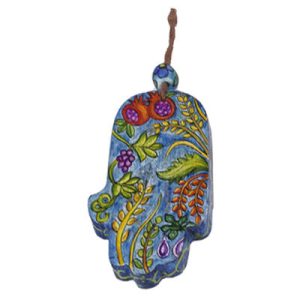 Small Wooden Hamsa with the Seven Species