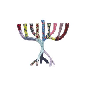 Small Tree Hanukkah Menorah with Colorful Stripes