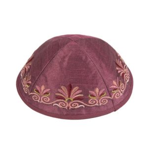 Pink Embroidered Kippah with Waves
