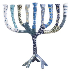 Extra-Large Tree Hanukkah Menorah with Blue Decorations