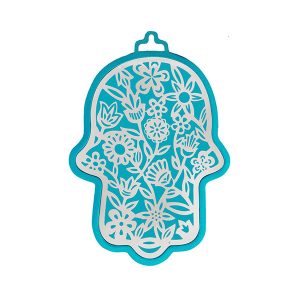 Small Turquoise Hamsa with Flowers
