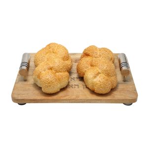 Challah Board with HaMotzi and Black Rings