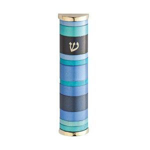 Striped Mezuzah Case in Blue and Turquoise