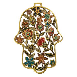 Golden Hamsa with Colorful Flowers